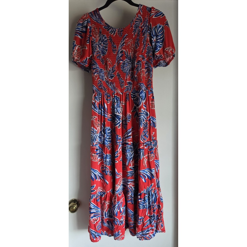 Sincerely Jules Floral Maxi Dress Red Blue Short Sleeve Resort Casual Sundress